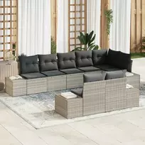 Lauko baldų komplektas Sodo Sofų Rinkinys su pagalve 8 pcs Šviesiai pilka poliratanas