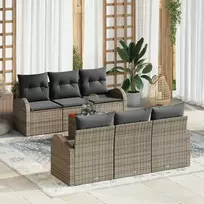 Lauko baldų komplektas Sodo Sofų Rinkinys su pagalve 7 pcs Pilka poliratanas
