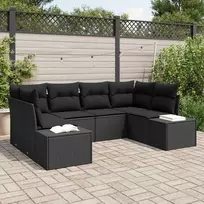Lauko baldų komplektas Sodo Sofų Rinkinys su pagalve 6 pcs Juoda poliratanas