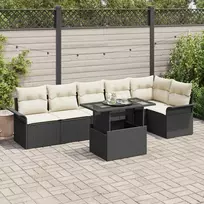 Lauko baldų komplektas Sodo Sofų Rinkinys su pagalve 7 pcs Juoda Poli ratanas
