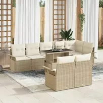 Lauko baldų komplektas Sodo Sofų Rinkinys su pagalve 9 pcs Smėlio Poli ratanas