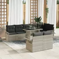 Sodo Sofų Rinkinys su pagalve 9 pcs Šviesiai pilka Poli ratanas