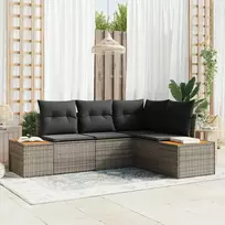 Lauko baldų komplektas Sodo Sofų Rinkinys su pagalve 5 pcs Smėlio Poli ratanas