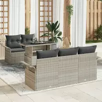 Lauko baldų komplektas Sodo Sofų Rinkinys su pagalve 6 pcs Šviesiai pilka poliratanas