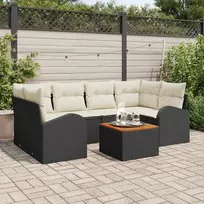 Lauko baldų komplektas Sodo Sofų Rinkinys su pagalve 7 pcs Juoda poliratanas