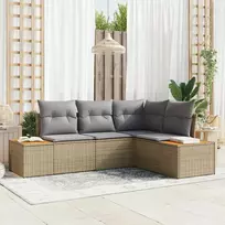 Lauko baldų komplektas Sodo Sofų Rinkinys su pagalve 5 pcs Šviesiai pilka Poli ratanas