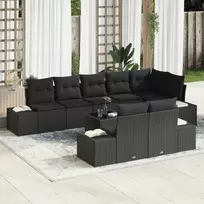 Lauko baldų komplektas Sodo Sofų Rinkinys su pagalve 9 pcs Juoda poliratanas