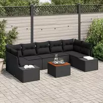 Lauko baldų komplektas Sodo Sofų Rinkinys su pagalve 8 pcs Juoda poliratanas