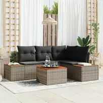 Lauko baldų komplektas Sodo Sofų Rinkinys su pagalve 5 pcs Pilka Poli ratanas
