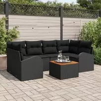 Lauko baldų komplektas Sodo Sofų Rinkinys su pagalve 7 pcs Juoda poliratanas