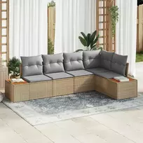 Lauko baldų komplektas Sodo Sofų Rinkinys su pagalve 5 pcs Smėlio Poli ratanas
