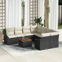 Lauko baldų komplektas Sodo Sofų Rinkinys su pagalve 9 pcs Juoda poliratanas