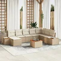 Lauko baldų komplektas Sodo Sofų Rinkinys su pagalve 9 pcs Smėlio Poli ratanas