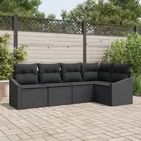 Lauko baldų komplektas Sofos komplektas su pagalve 5 pcs Juoda poliratanas