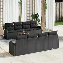 Lauko baldų komplektas Sodo Sofų Rinkinys su pagalve 9 pcs Juoda poliratanas