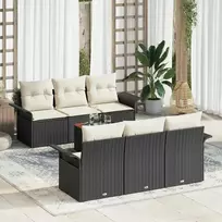 Lauko baldų komplektas Sodo Sofų Rinkinys su pagalve 7 pcs Juoda poliratanas