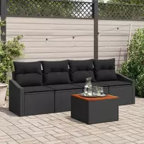 Lauko baldų komplektas Sodo Sofų Rinkinys su pagalve 5 pcs Juoda poliratanas