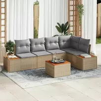 Lauko baldų komplektas Sodo Sofų Rinkinys su pagalve 6 pcs Smėlio Poli ratanas