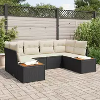 Lauko baldų komplektas Sodo Sofų Rinkinys su pagalve 6 pcs Juoda poliratanas