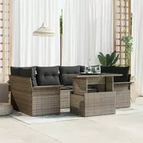 Lauko baldų komplektas Sodo Sofų Rinkinys su pagalve 7 pcs Pilka Poli ratanas