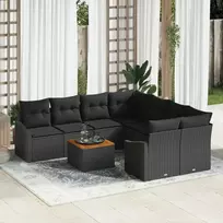 Lauko baldų komplektas Sodo Sofų Rinkinys su pagalve 9 pcs Juoda poliratanas