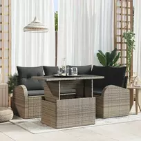 Lauko baldų komplektas Sodo Sofų Rinkinys su pagalve 5 pcs Pilka Poli ratanas