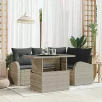 Lauko baldų komplektas Sodo Sofų Rinkinys su pagalve 5 pcs Šviesiai pilka Poli ratanas