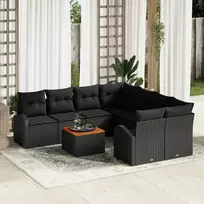 Lauko baldų komplektas Sodo Sofų Rinkinys su pagalve 9 pcs Juoda poliratanas