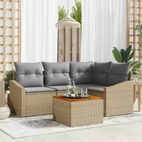 Lauko baldų komplektas Sodo Sofų Rinkinys su pagalve 5 pcs Smėlio poliratanas
