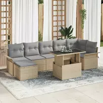 Lauko baldų komplektas Sodo Sofų Rinkinys su pagalve 8 pcs Smėlio Poli ratanas