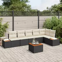 Lauko baldų komplektas Sodo Sofų Rinkinys su pagalve 7 pcs Juoda Poli ratanas