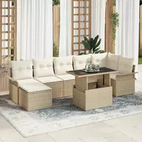Lauko baldų komplektas Sodo Sofų Rinkinys su pagalve 8 pcs Smėlio Poli ratanas