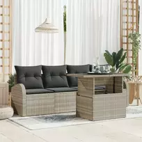 Lauko baldų komplektas Sodo Sofų Rinkinys su pagalve 5 pcs Šviesiai pilka Poli ratanas