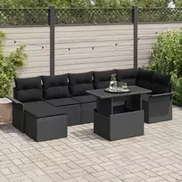 Lauko baldų komplektas Sodo Sofų Rinkinys su pagalve 8 pcs Juoda Poli ratanas