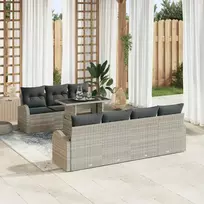 Sodo Sofų Rinkinys su pagalve 8 pcs Šviesiai pilka Poli ratanas