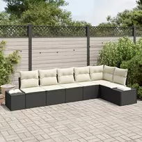 Lauko baldų komplektas Sodo Sofų Rinkinys 6 pcs Juoda ir kreminė poliratanas