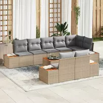 Lauko baldų komplektas Sodo Sofų Rinkinys su pagalve 9 pcs Smėlio Poli ratanas