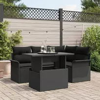 Lauko baldų komplektas Sodo Sofų Rinkinys su pagalve 5 pcs Juoda Poli ratanas