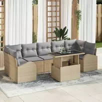 Lauko baldų komplektas Sodo Sofų Rinkinys su pagalve 8 pcs Smėlio Poli ratanas