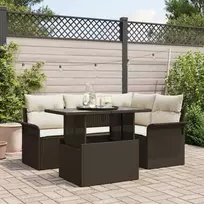 Lauko baldų komplektas Sodo Sofų Rinkinys su pagalve 5 pcs Ruda Poli ratanas