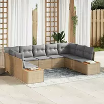 Lauko baldų komplektas Sodo Sofų Rinkinys su pagalve 9 pcs Smėlio Poli ratanas