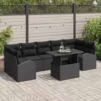 Lauko baldų komplektas Sodo Sofų Rinkinys su pagalve 8 pcs Juoda Poli ratanas