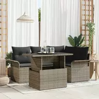 Lauko baldų komplektas Sodo Sofų Rinkinys su pagalve 5 pcs Pilka Poli ratanas