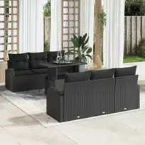 Lauko baldų komplektas Sodo Sofų Rinkinys su pagalve 7 pcs Juoda Poli ratanas