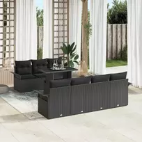 Lauko baldų komplektas Sodo Sofų Rinkinys su pagalve 8 pcs Juoda poliratanas