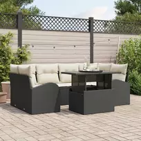 Lauko baldų komplektas Sodo Sofų Rinkinys su pagalve 7 pcs Juoda Poli ratanas