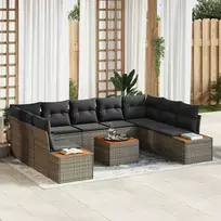 Lauko baldų komplektas Sodo Sofų Rinkinys su pagalve 10 pcs Pilka Poli ratanas