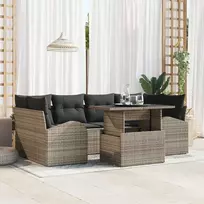 Lauko baldų komplektas Sodo Sofų Rinkinys su pagalve 7 pcs Pilka Poli ratanas