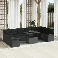 Sodo Sofų Rinkinys su pagalve 11 pcs Juoda Poli ratanas