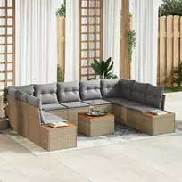 Lauko baldų komplektas Sodo Sofų Rinkinys su pagalve 10 pcs Smėlio Poli ratanas